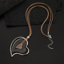 Vintage Hohl Liebe Herz Anhänger Halskette für Frauen Charme Lange Leder Seil Kette Collares Halsketten Pullover Schmuck