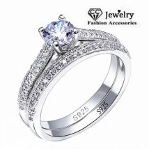 CC Ringe Für Frauen Silber Farbe Doppel Stapelbar Mode Schmuck Braut Sets Hochzeit Verlobungsring Zubehör CC634