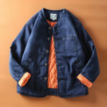 Herbst und Winter Neue Japan Mode Retro Kaji männer Kragenlose Stepp Verdickte Warme Denim Jacke Baumwolle Gefütterte Mantel ZL623