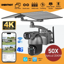 UNENTGT 8MP 50x Zoom Solar Wireless Security Camera  Dual Lens Video Record PTZ Outdoor Cam 4G SIM /WIFI Color Night Vision