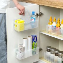 WORTHBUY Portaoggetti pieghevole in plastica Porta dell'armadio da cucina Organizzatore di stoccaggio Porta spugna per lavello con pellicola trasparente montata a parete