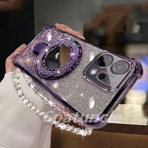 Für Xiaomi Redmi 15C Hinweis 15 Hinweis 14 Pro Plus 14C POCO C85 5G Fall Glitter Spiegel Magnetische halterung Telefon Halter Armband Abdeckung