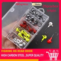 MrLurion Box-Paket 25 Stück 3,5 g runde Kugel-Jigging-Kopfhaken, farbige Jighaken für Angelhaken mit weichem Wurmköder, scharfe Angelhaken