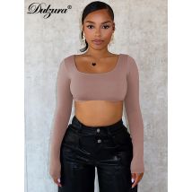 Dulzura O-Ausschnitt, lange Ärmel, rückenfrei, figurbetont, bauchfreies Top, solide, sexy Basics, T-Shirt, Club, Streetwear, Herbst und Winter