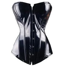 Classic Black Pvc Corset Shiny Pu Leather Steampunk Corset Shapewear For Women Sexy Cosplay Role Play Faux Leather Corset