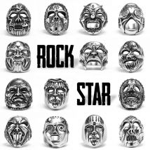 Rock Star Schädel Maske Punk HipHop Hard Core Rap Edelstahl Männer Ringe Männliche Frauen Mode Schmuck Kreativität Geschenk Großhandel