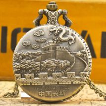 Vintage Bronze Steampunk Große Mauer von China Quarz Taschenuhr Halskette Anhänger Uhr Kette Männer Frauen Kette Sammlung Geschenk