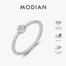 MODIAN Lunetta Impostazione Anello Moissanite Perline in argento sterling 925 Anelli da dito impilabili alla moda per le donne Gioielli con diamanti da laboratorio