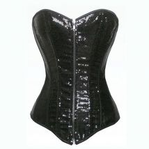 Schwarze Pailletten Über brust Korsetts für Frauen sexy Gothic Korsett Bustier mit Reiß verschluss Schnürung ohne Knochen Taille Korsett Top Burlesque Dessous