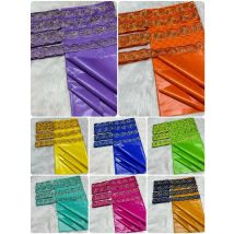 2025 Neuester 5 Yards hochwertiger Bazin-Stoff mit 15 Yards bestickten Besätzen Spitze für Damenkleid Bazin-Material M5-906-1