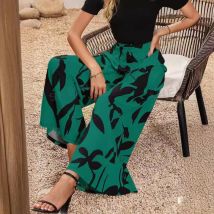 Casual Druck Breite Bein Hosen Frauen Mode Straße Hohe Taille Einfache Hose Weibliche Boho Lose Alle Passenden Hosen Schwarz