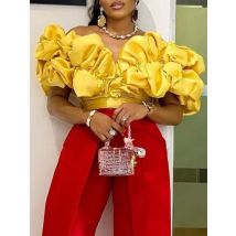 Frauen Bluse Tops Shirt Kurzarm Rüschen Off Schulter Elegante Stilvolle Afrikanische Party Date Out Anlass Mode Plus Größe Bluas