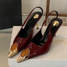 Mode-Design Inlay Edelsteine Spitz Patent Leder Sexy Slingback Sandalen Frauen Pumpen High Heels Hochzeit Bankett Schuhe