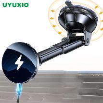 UYUXIO Magnetischer kabelloser Autotelefon-Ladegerät-Adapter, 15 W, Schnellladung, Windschutzscheibe, Armaturenbrett, Autotelefonhalter für iPhone, Samsung