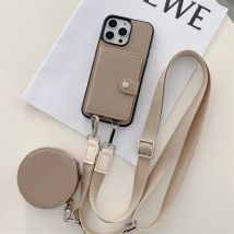 Umhängetasche, Kartensteckplatz, Münzbörse für iPhone 16, 15 Plus, 14, 13, 12, 11, 7, 8 Pro Max, Leder-Lanyard, schützende Handyhülle