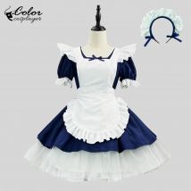 Farbe Cosplayer Blau Klassisches Lolita Maid Cosplay Kostüm Sommer Comic-Con Dress Up Kleid mit quadratischem Ausschnitt und Schürze Karnevalskleidung