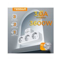 TESSAN EU Wall Socket Extender with 3 AC Outlets and 3 USB Ports 5V 2.4A Power Strip Adapter Overload Protection for Home Office