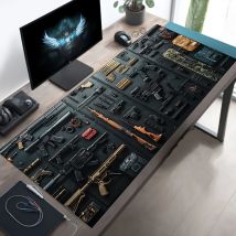 Gun großes Gaming-Mauspad, XXL-Gaming-Schreibtischunterlage, rutschfestes Gummi, bequeme Tastatur, Maus, genähte Kanten für Zuhause, Spiel, Büro