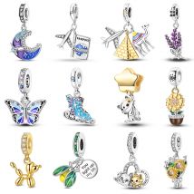 Mode 925 Silber Farbe Sterne Mond Pyramide Schmetterling Katze Reise Charms Anhänger Fit 3mm Original Armbänder Feine DIY schmuck