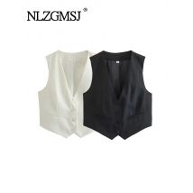 Nlzgmsj Frauen Mode Front knopf asymmetrische Weste Vintage V-Ausschnitt ärmellose weibliche Oberbekleidung schicke Weste Tops