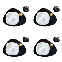 1/4/6 Sets schwarze Tischsets und Untersetzer, ovales Kunstleder, Geschenktisch, Tischsets, Pad, Küchenzubehör, Party, Heimdekoration