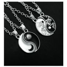 Vintage Sonne Mond Tai Chi Halskette für Paar Chinesischen Stil Yin Yang Drachen Anhänger Schlüsselbein Kette Beste Freunde Geschenk Schmuck 2024
