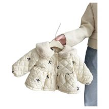 LILIGIRL  Winter Baby Girls Fleece Warm Coat Infant Padded Jacket Plus Velvet Thick Toddler Bow Embroidery Lapel Cardigan Jacket