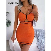 Chill gio Frauen gestrickt Sommer Sommerkleid Mode Streetwear elegante Scheide Vestidos Bodycon Mini Strick Spaghetti träger Kleid