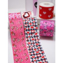 DIY Cartoon Heart Printed Grosgrain Ribbon For Craft Supplies Sewing Accessories 5 Yards, Planar Resins 10 Pieces. 50043