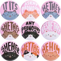 Any Pronouns Tinplate Pin Cartoon Cats She Her He Him They Them It Its Brooches Badges Cute Animal Jewelry Gift for Lover Friend