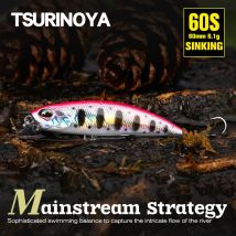 TSURINOYA 60S Sinking Minnow Angelköder DW67 60mm 6,1g Künstlicher harter Köder Hechtbarsch Forelle Jerkbait Fluss Wobbler Kurbelköder