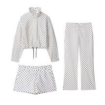 HH Woman Autumn Long Sleeves Turtleneck Zipper With Pockets Drawstring Casual Coats Women Fashion Polka Dot Printed Jacket