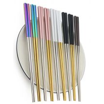 JANKNG 1 Pair 23.5cm Square Chopsticks 304 Stainless Steel Japanese Gold Rose Gold Sushi Hashi Reusable Colorful Chopstick