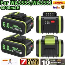 6000mAh Per Worx WA3551 Batteria per elettroutensili a batteria 20V WA3572 WA3553 WA3551.1 WX390 per tutti gli attrezzi elettrici e da giardino WORX