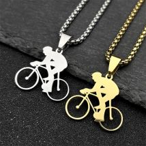 Bicycle Road Pendant Necklace for Men Stainless Steel Gold Color Sports Style Chain Jewelry Gifts accesorios para hombre kette
