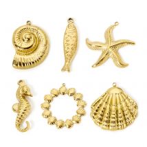 1 Piece 304 Stainless Steel Ocean Jewelry Pendants 18K Real Gold Plated Seahorse Animal Shell 3D Charms For DIY Necklace Making