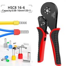 Pinza Crimpatrice HSC8 16-6 per Terminali Tubolari di Grandi Dimensioni Morsetti Elettrici 0.08-16mm²/30-5AWG