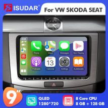 Isudar-botón estéreo y físico para coche, dispositivo con Android 12, Carplay, 4G, No 2DIN, para Skoda/VW/Volkswagen/POLO/PASSAT/Golf/Tiguan/Jetta/Touran