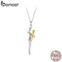 BAMOER-collar de abrazo de dos tonos de Plata de Ley 925, colgante desmontable para madre e hijo, joyería de amor DIY especial familiar