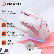 DAREU Mouse da gioco dual mode Mouse da gioco cablato wireless RGB 2.4G Batteria di ricarica incorporata da 930 mAh con set macro per PC portatile