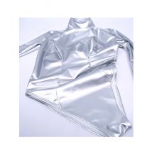 S-5XL Hakenfinger Wet Look PVC Catsuit Glänzendes PU-Leder Patchwork 3D-Büste geformter Body Strumpfhosen Body Teddies Trikot Badeanzug