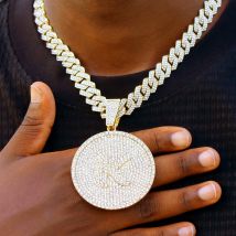 Männer Initial Name Anhänger Halskette mit Hip Hop Iced Out Strass Gepflasterte Kubanische Gliederkette Halskette Mode Geburtstag Schmuck Geschenk