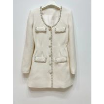 Qualität Herbst Winter Mode Perlen Diamant Tweed Kurzes Kleid Frauen Langarm Einreiher Prom Abend Party Kleider Dame