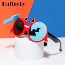 Ralferty Coole Baby-Kinder-Sonnenbrille für Mädchen und Jungen, Cartoons, Krabbe, hochklappbare Sonnenbrille, lustige Kindertöne, unzerbrechlicher weicher Rahmen, Oculo