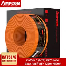 AMPCOM Bulk Ethernet Cable, CAT6 CAT5E OFC Solid Pure Bare Copper wire, 0.57mm 23AWG 24AWG RJ45 Network Cable 25m 50m 100m 150m