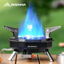 BISINNA Camping-Gasherd, tragbar, 6800 W, Hochleistungs-Gasbrenner, geteilter Ofen für Wandern, Picknick, Grillen, Tourismus
