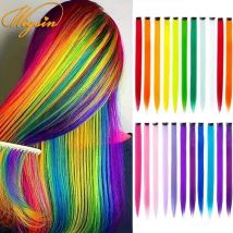 WIGSIN Synthetische 10-teilige farbige Haarverlängerungen, bunte Clip-in-Haare, langes glattes Haar für Kinder, Mädchen, Frauen