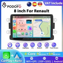 Podofo 8" Radio samochodowe CarPlay Android Radio dla Renault Dacia Sandero/Duster/Logan/Dokker 2010-2015 Multimedia GPS Bluetooth FM
