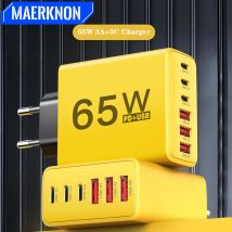 USB-Ladegerät, 65 W, 6 Anschlüsse, schnelles Aufladen, EU/US/UK-Stecker, Wandladegerät für iPhone, Samsung, Xiaomi, Huawei, USB-Handy-Ladegerät-Adapter