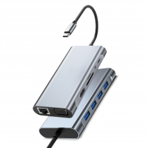 Dongle USB C HUB 11 in 1 con 4K HDTV, VGA, tipo C PD, USB 3.0, Ethernet 100 Mbps, lettore di schede SD/TF, docking station jack da 3,5 mm